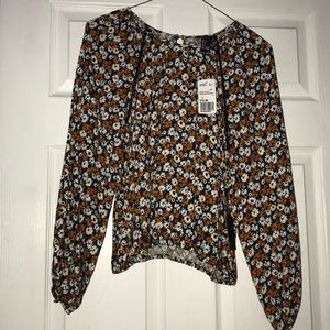 Navy/mustard/cream Woven Top